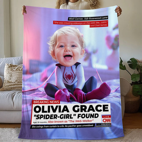 Personalized Spider-Girl Baby Blanket – Custom Superhero Name, Quote & Photo for Girls